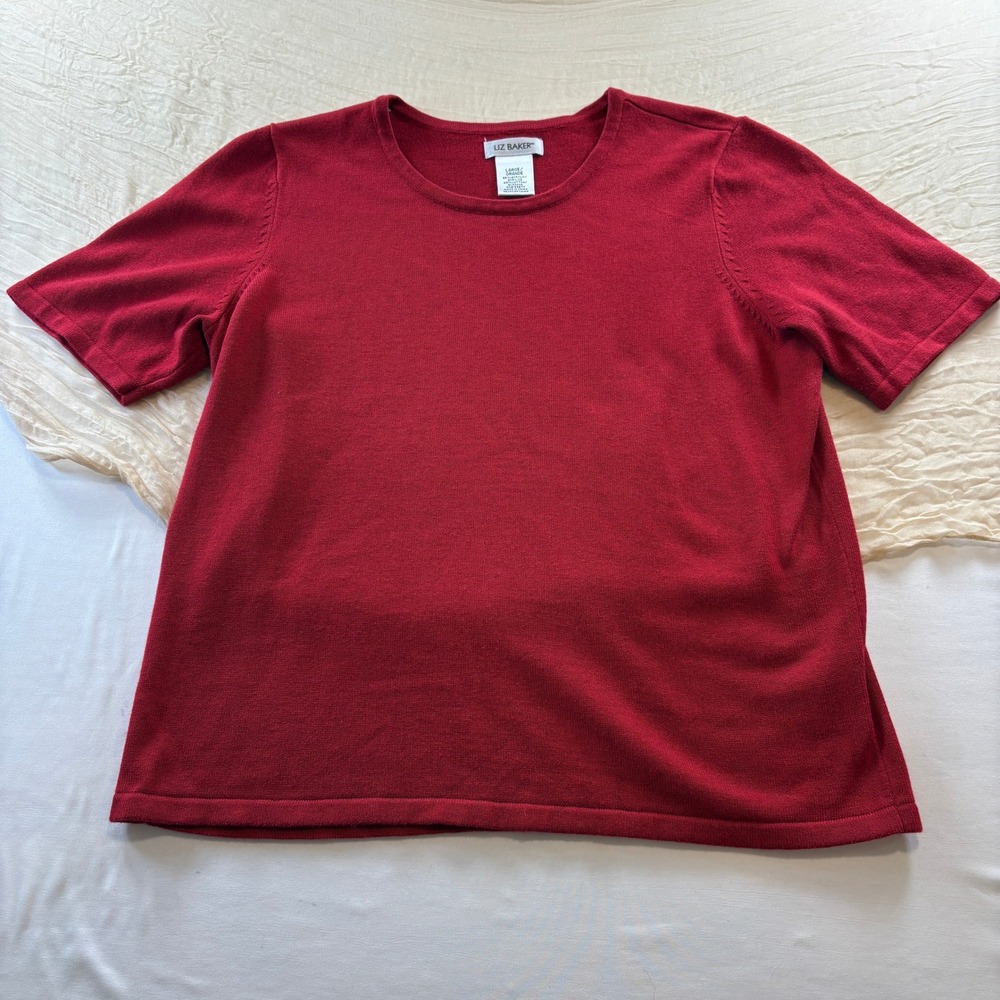 Liz Baker Women's Red Short Sleeve Festive Cozy Lightweight Sweater Size L